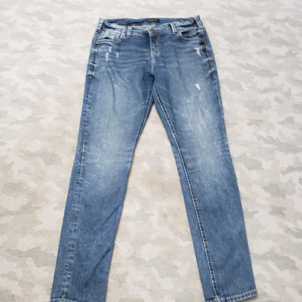 Silver Jeans Co Womens 30x29 Blue Girlfriend Pockets Denim Medium Wash Stretch
